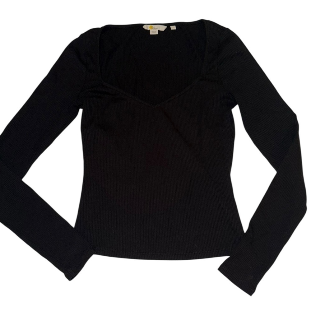 Boden Ribbed Knit Scoop Neck Top Black Long Sleeve Stretch Shirt S - Picture 6 of 10